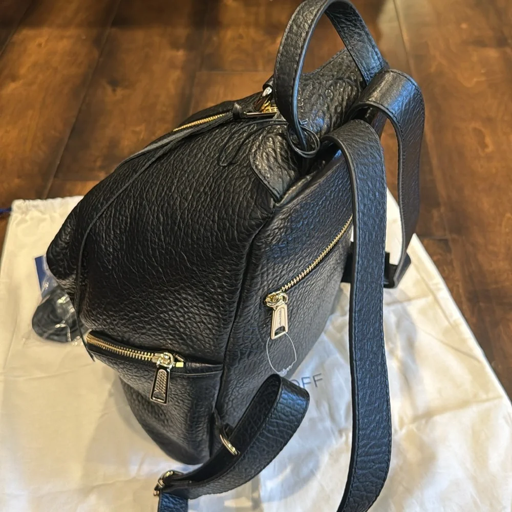 Rebecca Minkoff Black Leather Backpack with Gold Hardware